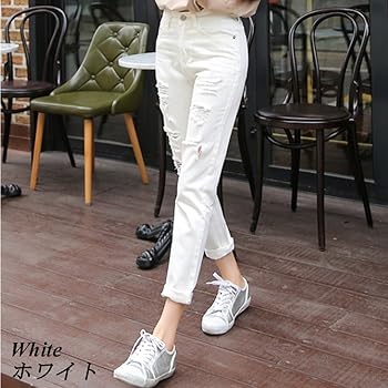 ISOOK　 ホワイトダメージデニム　 クラッシュデニム　ハイウエスト白デニム セール】ダメージホワイトデニム(chiica select) / ダメージ